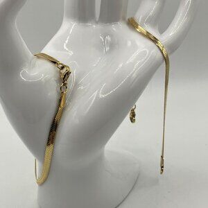 2 Real 18k Gold Plated over Stainless Steel Herringbone Bracelet 7 in New in Box